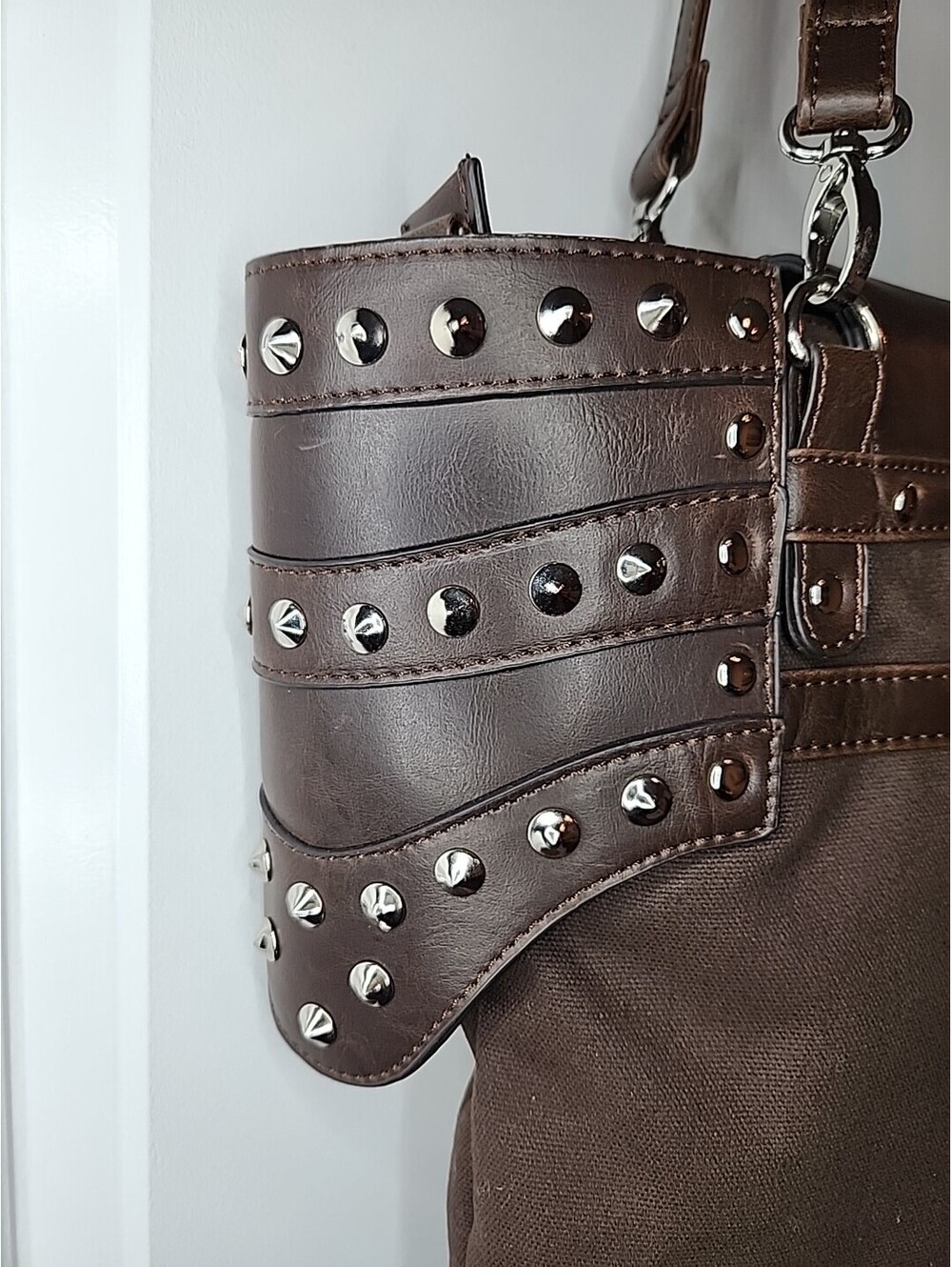 Restyle Brown Studded Bag Armor Steampunk Goth Rocker Medieval Purse Bag NWT - Picture 9 of 9